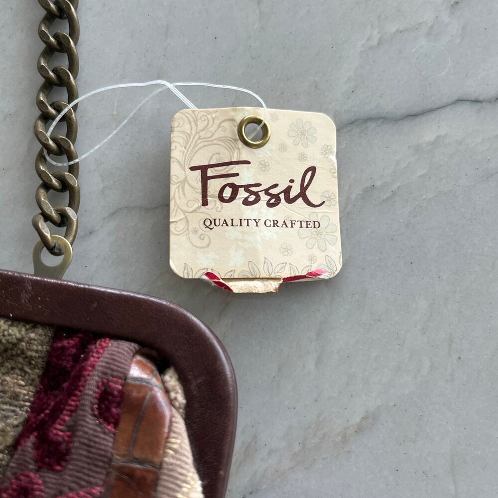 Fossil Blakely Frame Clutch Patchwork Leather Kiss Lock Bag Purse NWT - Picture 14 of 15